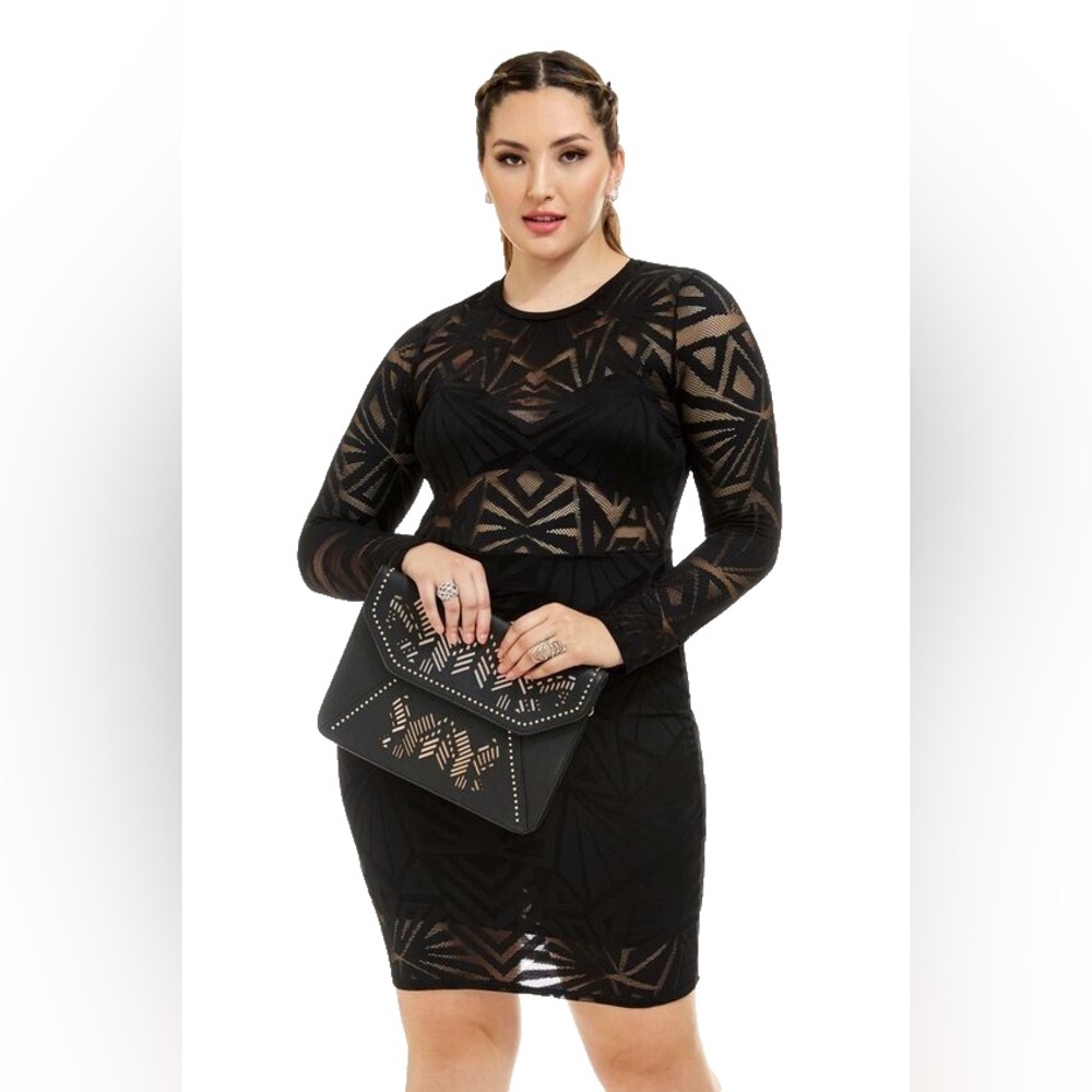 Fashion to Figure Black geometric mesh dress